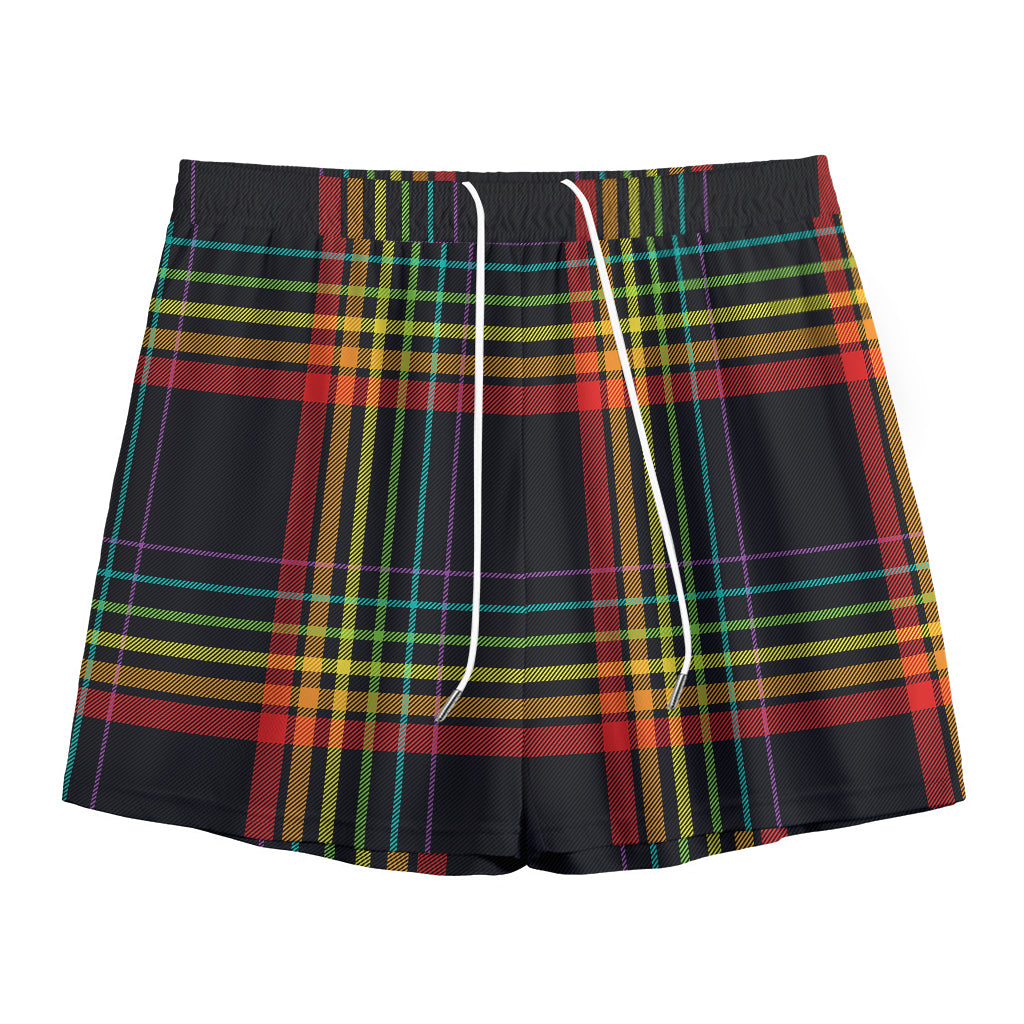 Rainbow Tartan Pattern Print Mesh Shorts