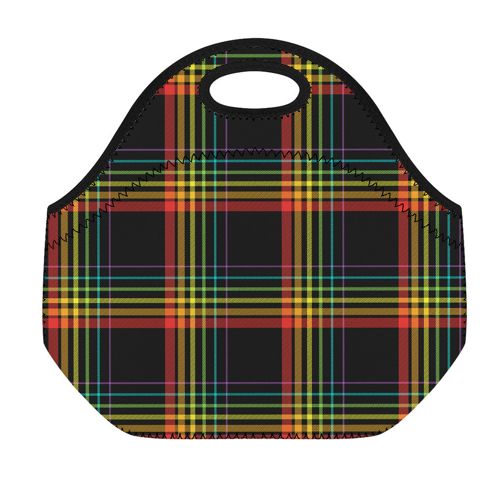 Rainbow Tartan Pattern Print Neoprene Lunch Bag
