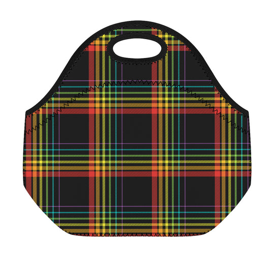 Rainbow Tartan Pattern Print Neoprene Lunch Bag