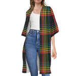 Rainbow Tartan Pattern Print Open Front Beach Cover Up
