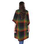 Rainbow Tartan Pattern Print Open Front Beach Cover Up