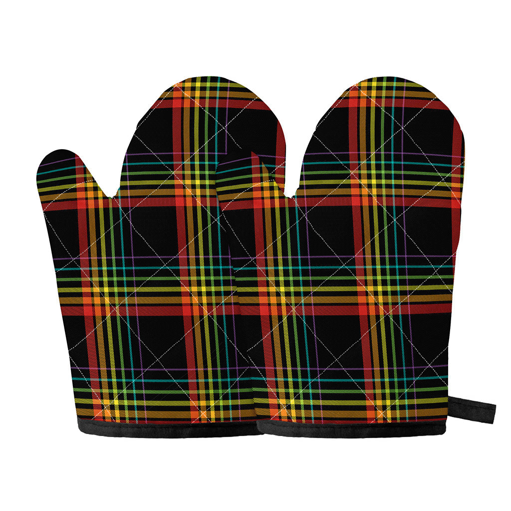 Rainbow Tartan Pattern Print Oven Mitts