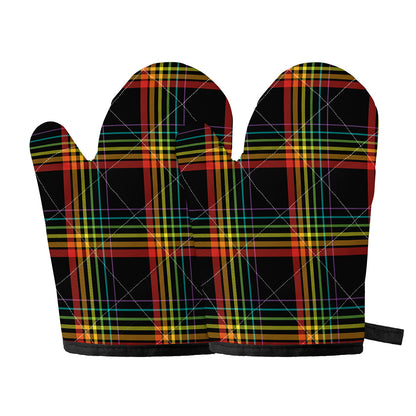 Rainbow Tartan Pattern Print Oven Mitts