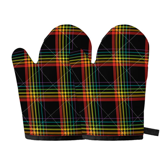Rainbow Tartan Pattern Print Oven Mitts
