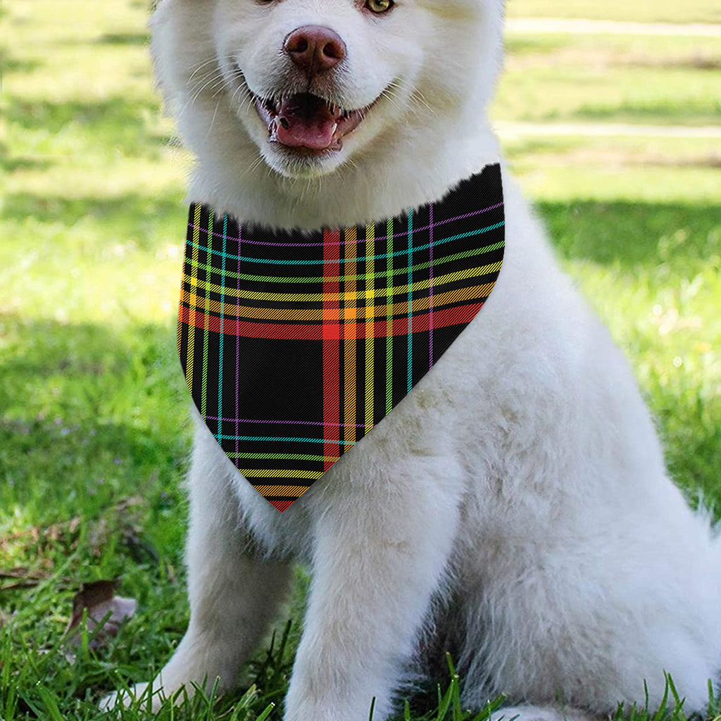 Rainbow Tartan Pattern Print Over The Collar Dog Bandana