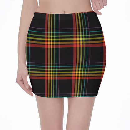 Rainbow Tartan Pattern Print Pencil Mini Skirt