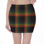 Rainbow Tartan Pattern Print Pencil Mini Skirt
