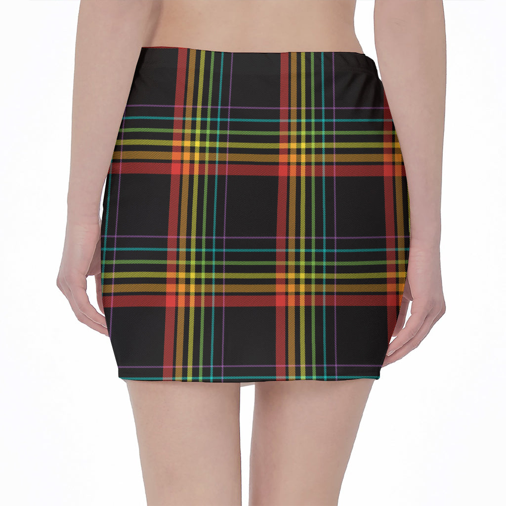 Rainbow Tartan Pattern Print Pencil Mini Skirt