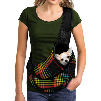 Rainbow Tartan Pattern Print Pet Sling Carrier