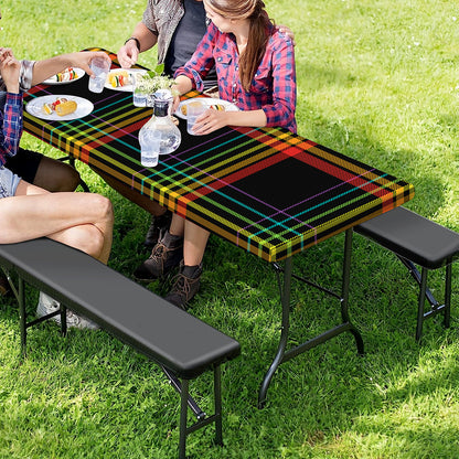Rainbow Tartan Pattern Print Picnic Table Cover