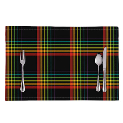 Rainbow Tartan Pattern Print Placemat