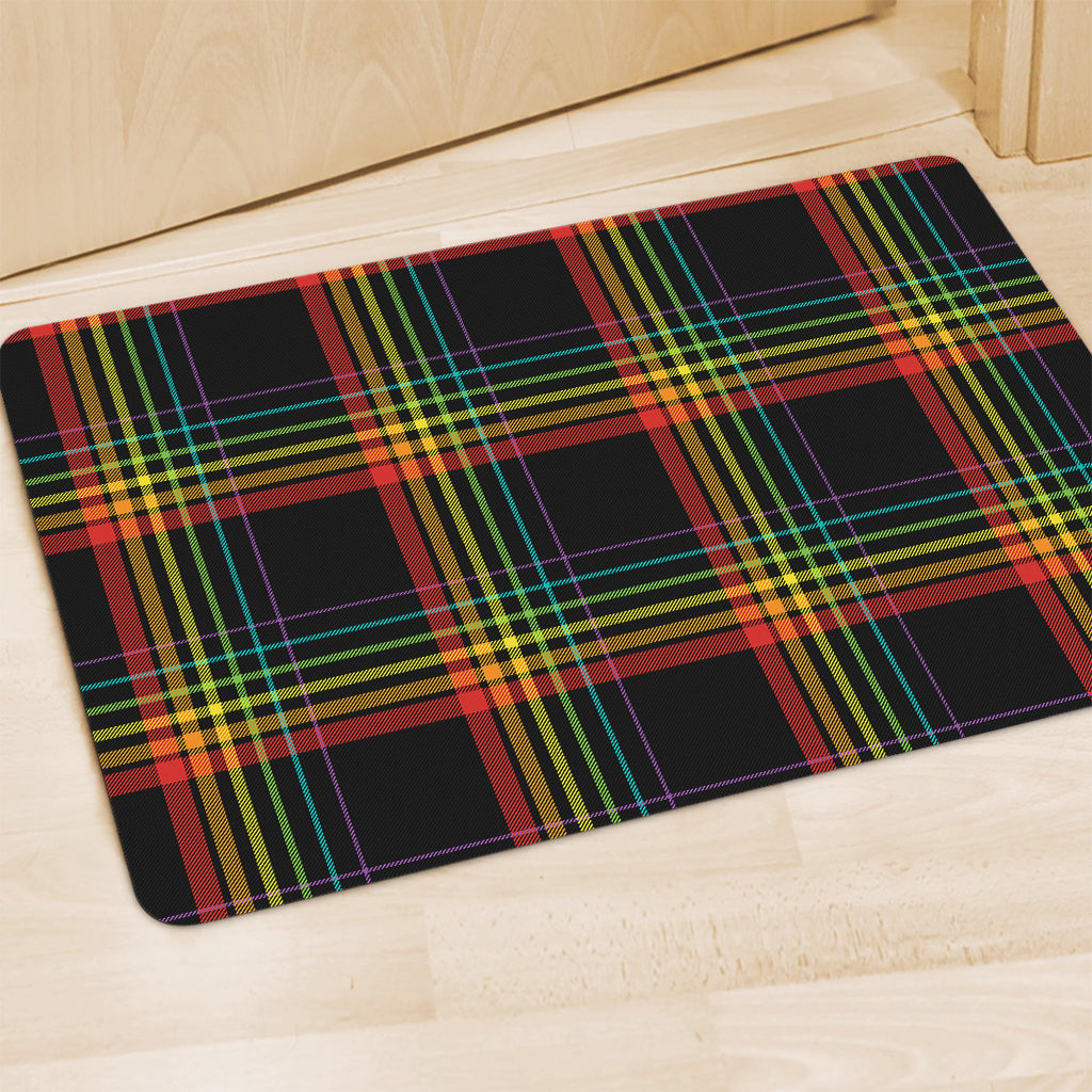 Rainbow Tartan Pattern Print Polyester Doormat