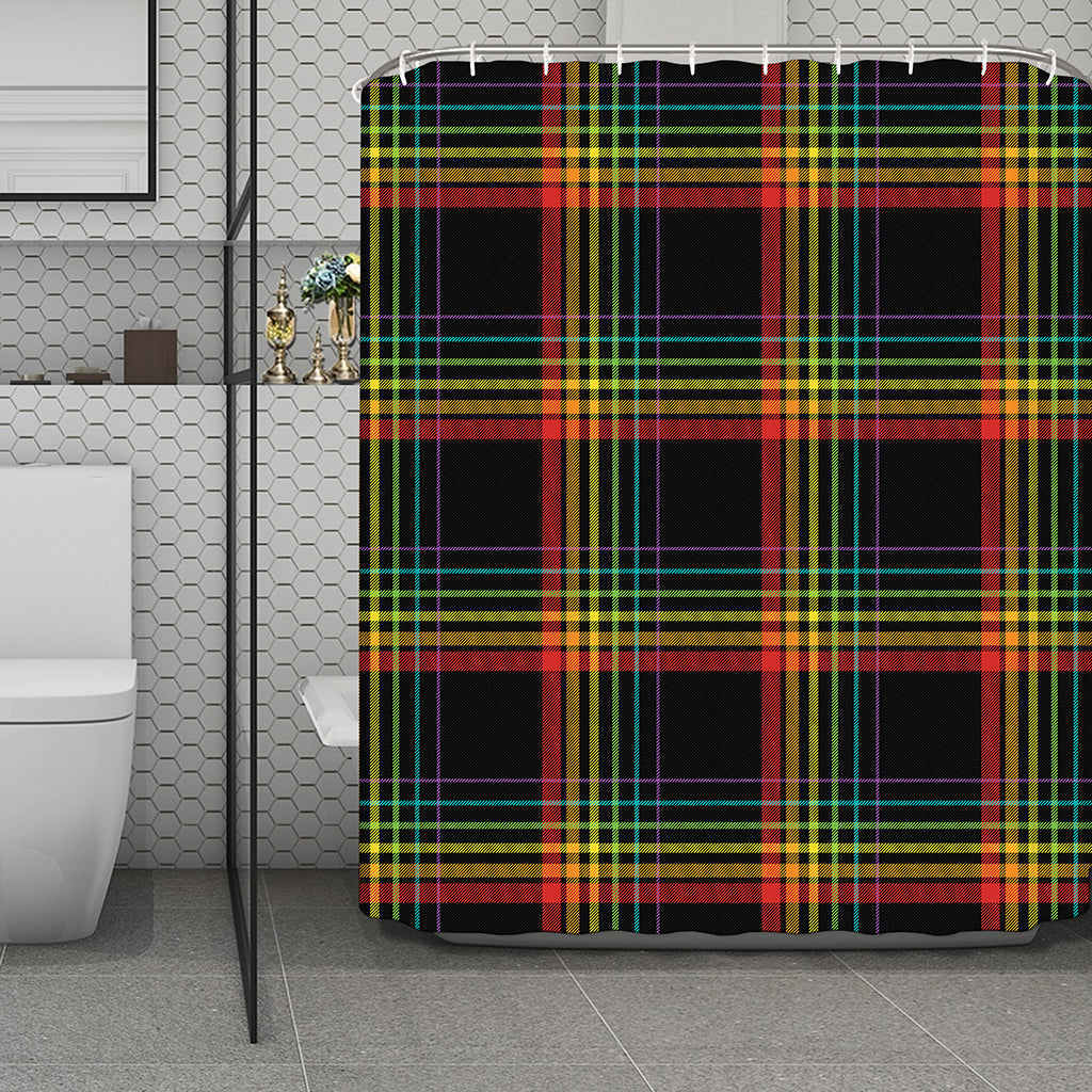 Rainbow Tartan Pattern Print Polyester Shower Curtain