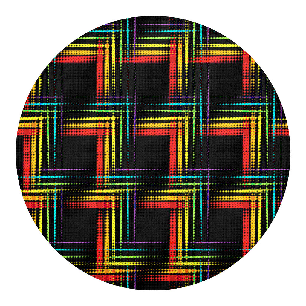 Rainbow Tartan Pattern Print Round Blanket