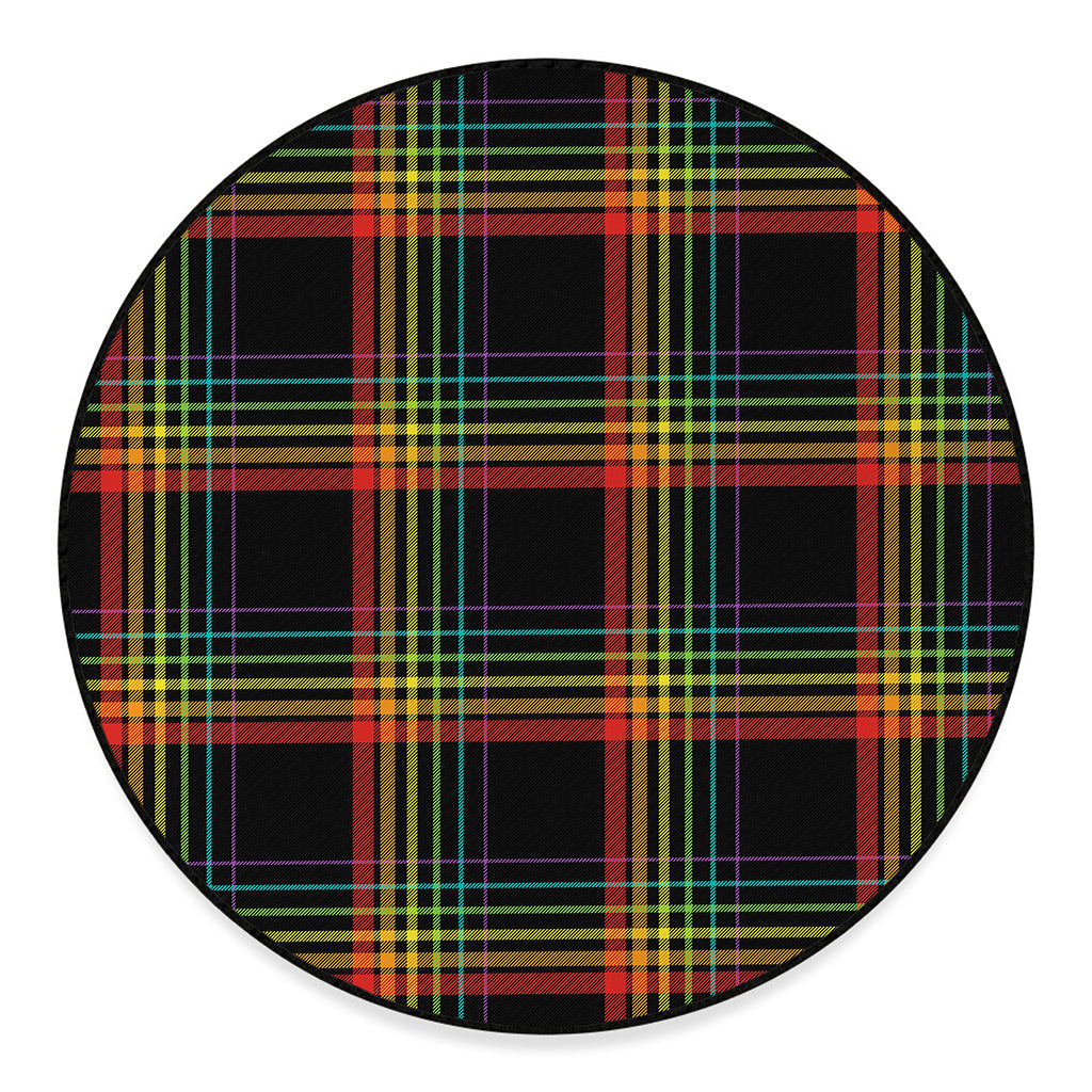 Rainbow Tartan Pattern Print Round Floor Mat