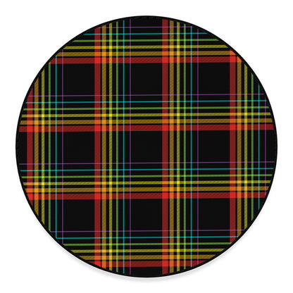 Rainbow Tartan Pattern Print Round Floor Mat