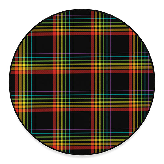 Rainbow Tartan Pattern Print Round Floor Mat