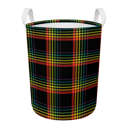 Rainbow Tartan Pattern Print Round Laundry Basket
