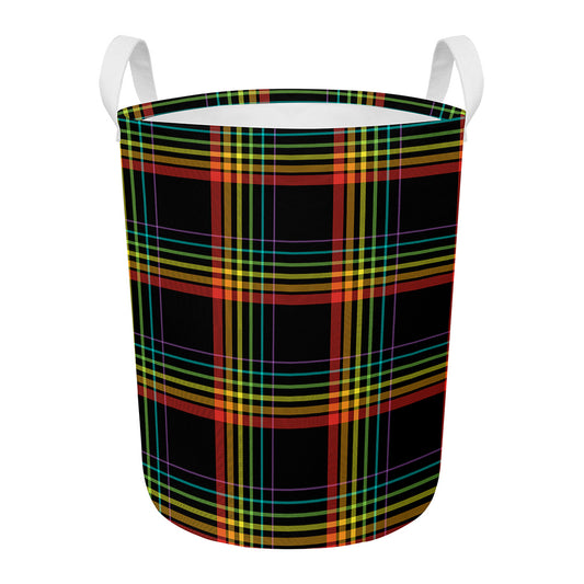 Rainbow Tartan Pattern Print Round Laundry Basket
