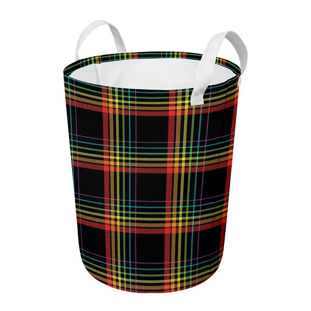 Rainbow Tartan Pattern Print Round Laundry Basket