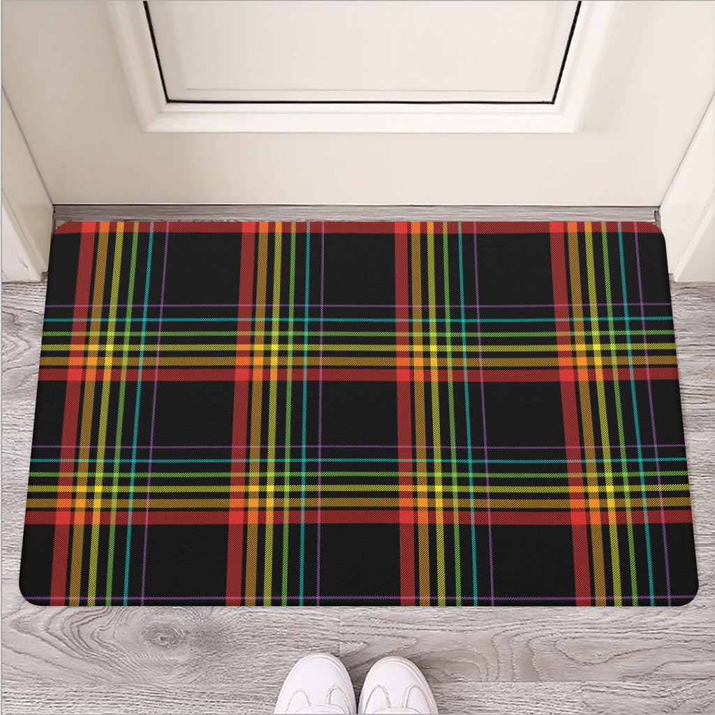Rainbow Tartan Pattern Print Rubber Doormat