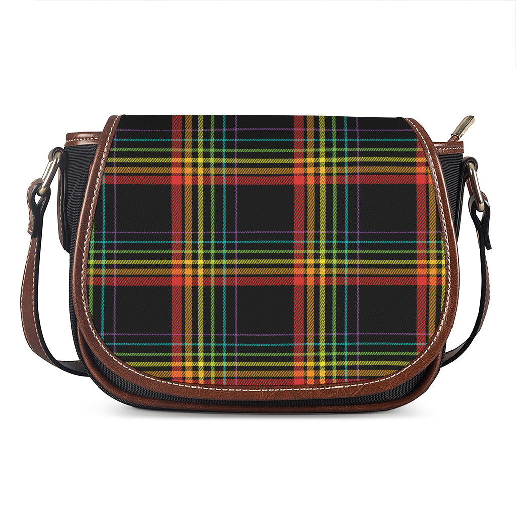 Rainbow Tartan Pattern Print Saddle Bag