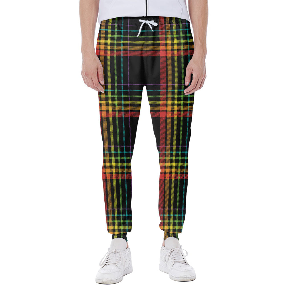 Rainbow Tartan Pattern Print Scuba Joggers