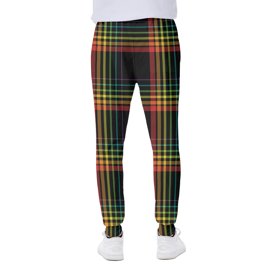 Rainbow Tartan Pattern Print Scuba Joggers