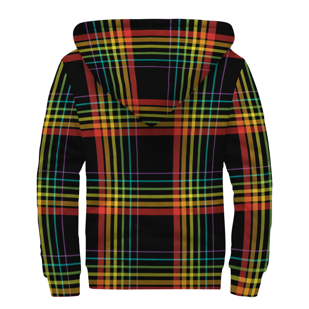 Rainbow Tartan Pattern Print Sherpa Lined Zip Up Hoodie