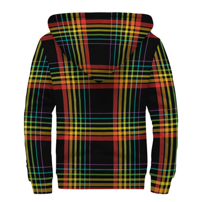 Rainbow Tartan Pattern Print Sherpa Lined Zip Up Hoodie