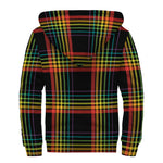 Rainbow Tartan Pattern Print Sherpa Lined Zip Up Hoodie