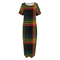 Rainbow Tartan Pattern Print Short Sleeve Long Nightdress