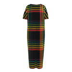 Rainbow Tartan Pattern Print Short Sleeve Long Nightdress
