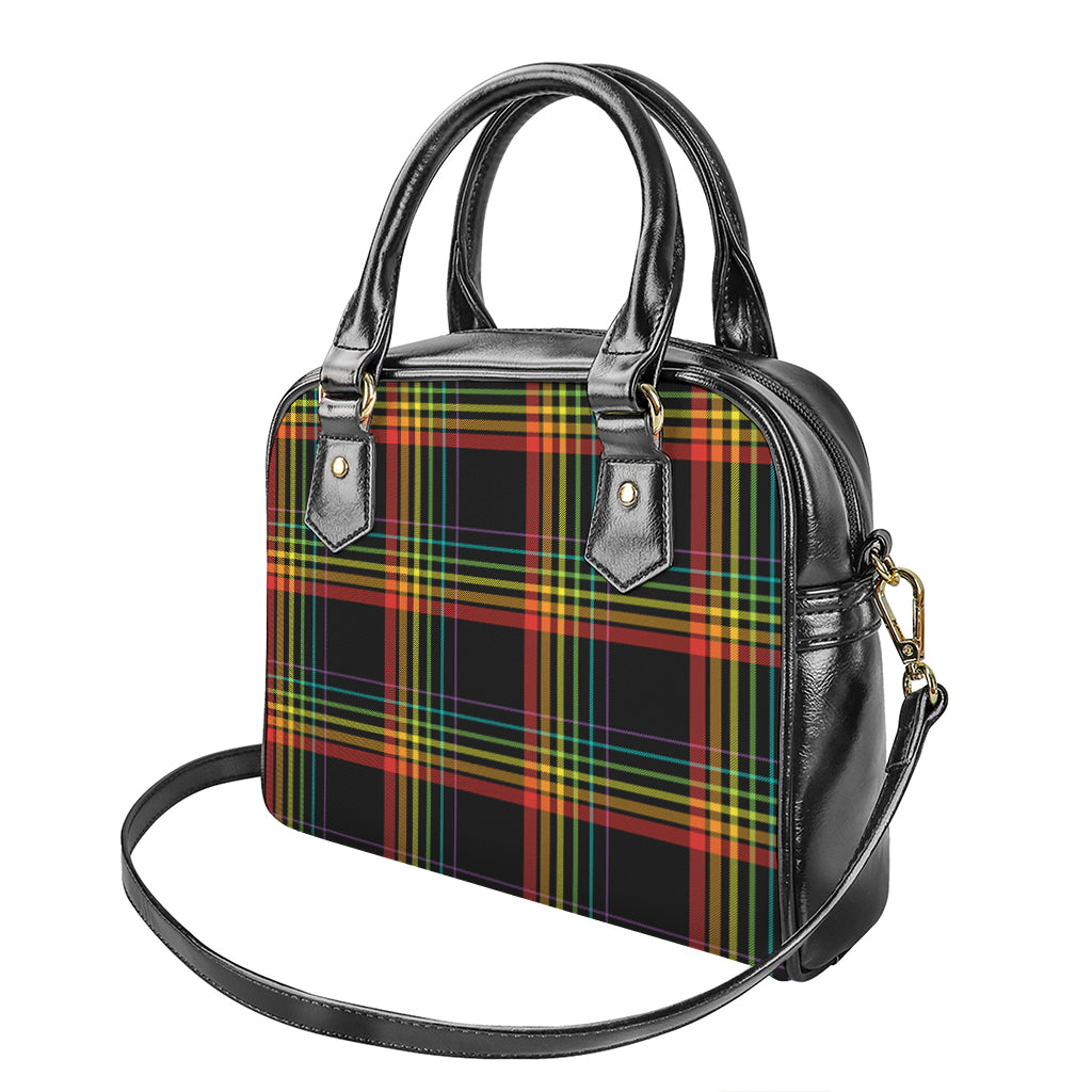 Rainbow Tartan Pattern Print Shoulder Handbag