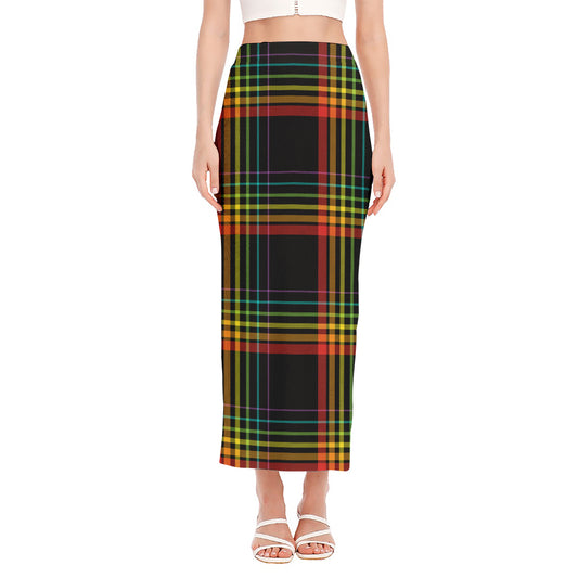Rainbow Tartan Pattern Print Side Slit Maxi Skirt