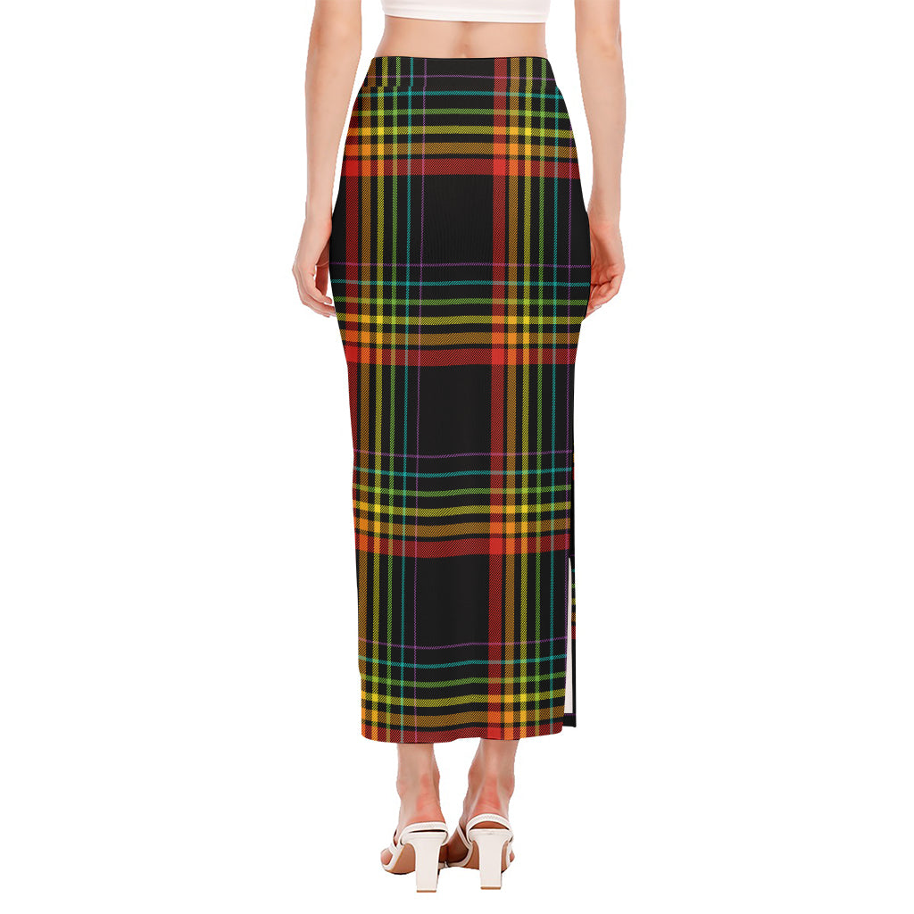 Rainbow Tartan Pattern Print Side Slit Maxi Skirt