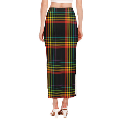 Rainbow Tartan Pattern Print Side Slit Maxi Skirt