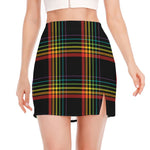 Rainbow Tartan Pattern Print Side Slit Mini Skirt