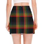 Rainbow Tartan Pattern Print Side Slit Mini Skirt