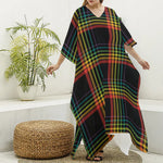 Rainbow Tartan Pattern Print Silk V-Neck Kaftan Dress