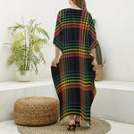Rainbow Tartan Pattern Print Silk V-Neck Kaftan Dress