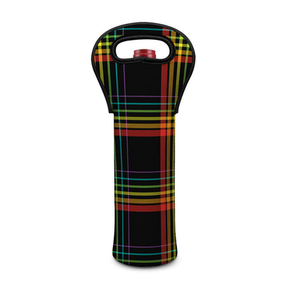 Rainbow Tartan Pattern Print Single Neoprene Wine Tote