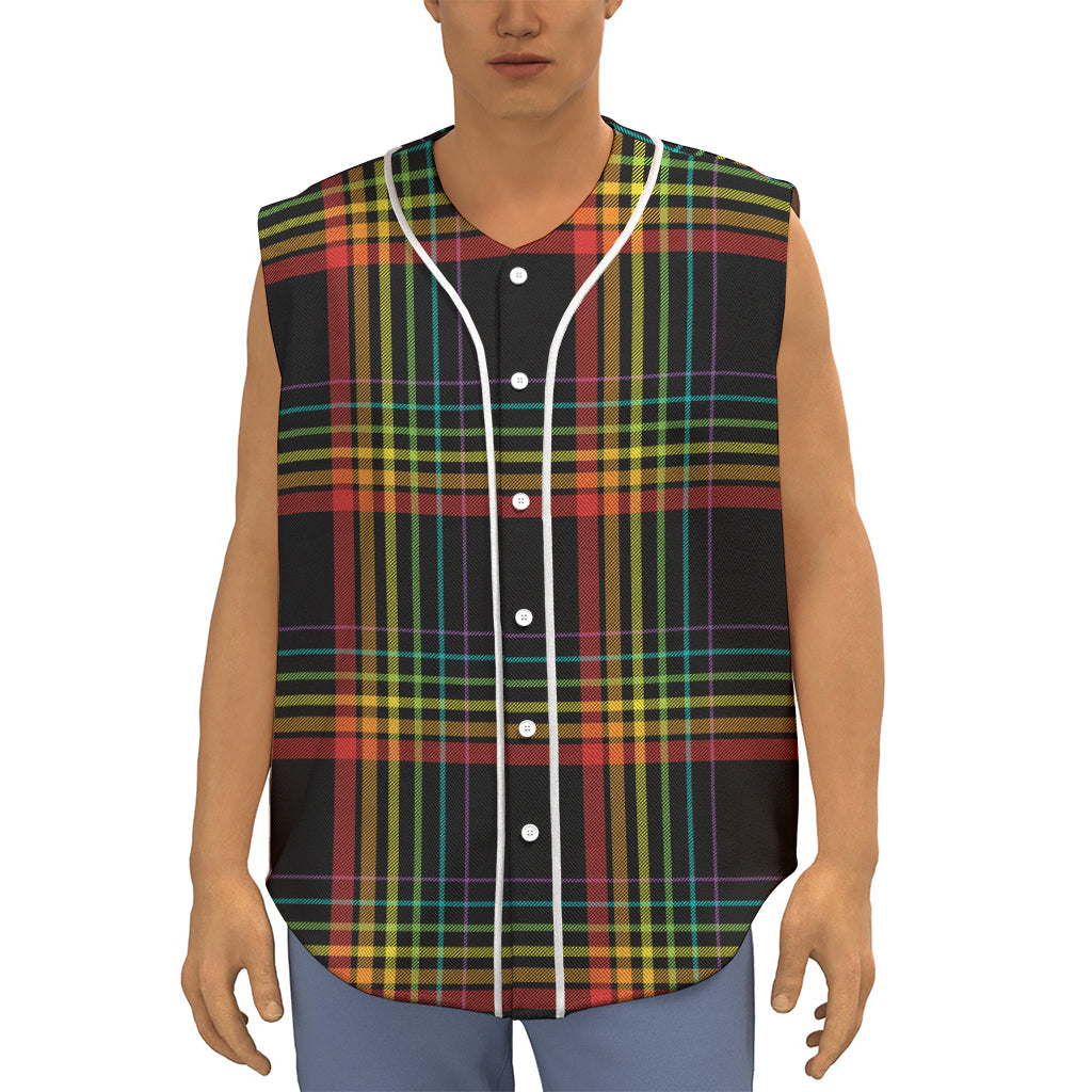 Rainbow Tartan Pattern Print Sleeveless Baseball Jersey