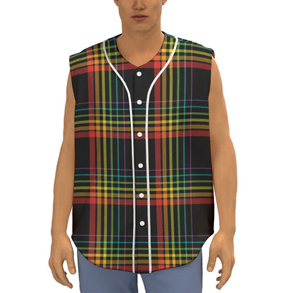 Rainbow Tartan Pattern Print Sleeveless Baseball Jersey