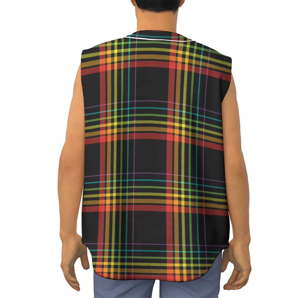 Rainbow Tartan Pattern Print Sleeveless Baseball Jersey