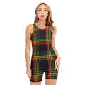 Rainbow Tartan Pattern Print Sleeveless One Piece Swimsuit