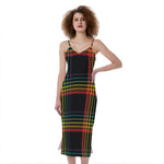 Rainbow Tartan Pattern Print Slim Fit Midi Cami Dress