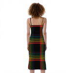 Rainbow Tartan Pattern Print Slim Fit Midi Cami Dress