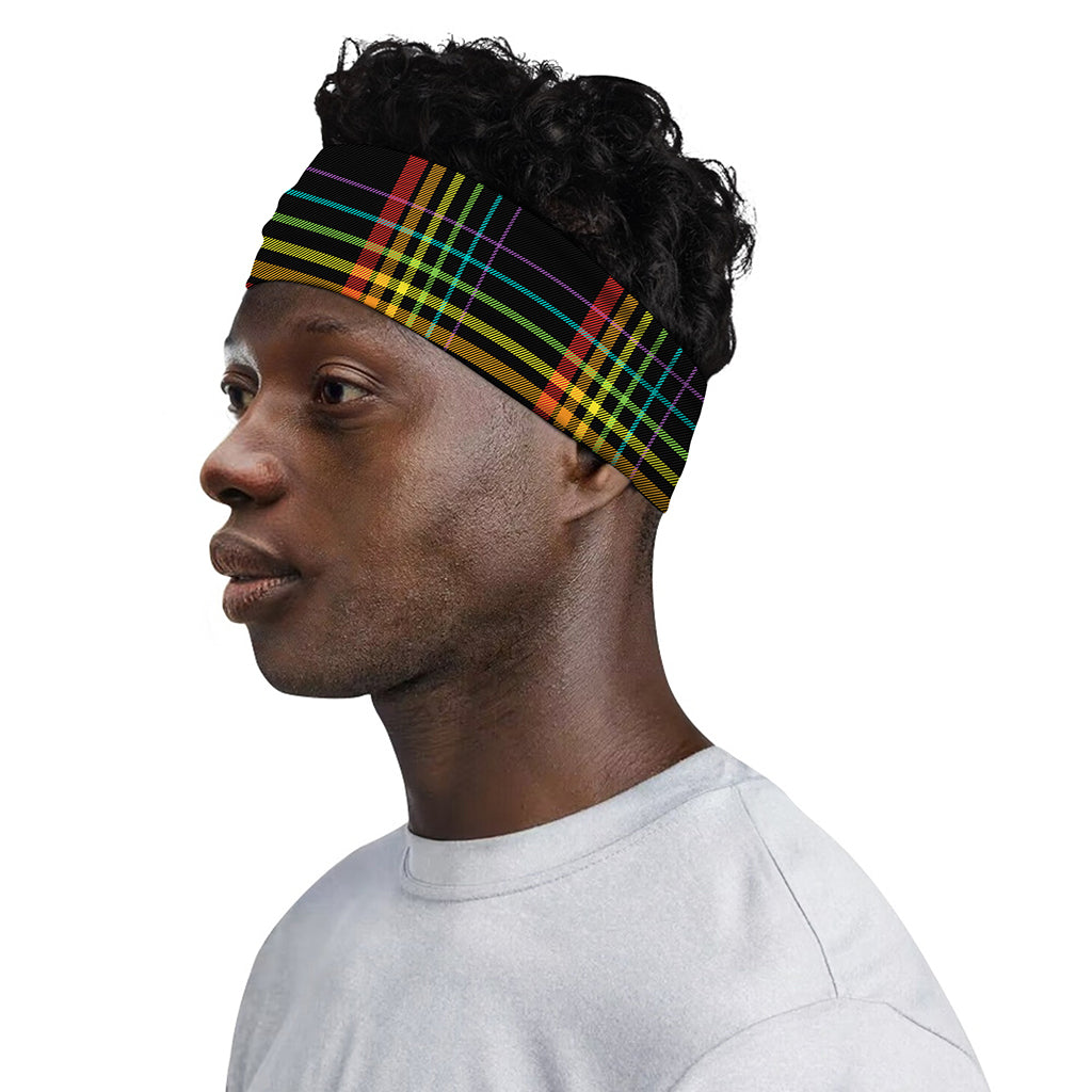 Rainbow Tartan Pattern Print Sports Headband