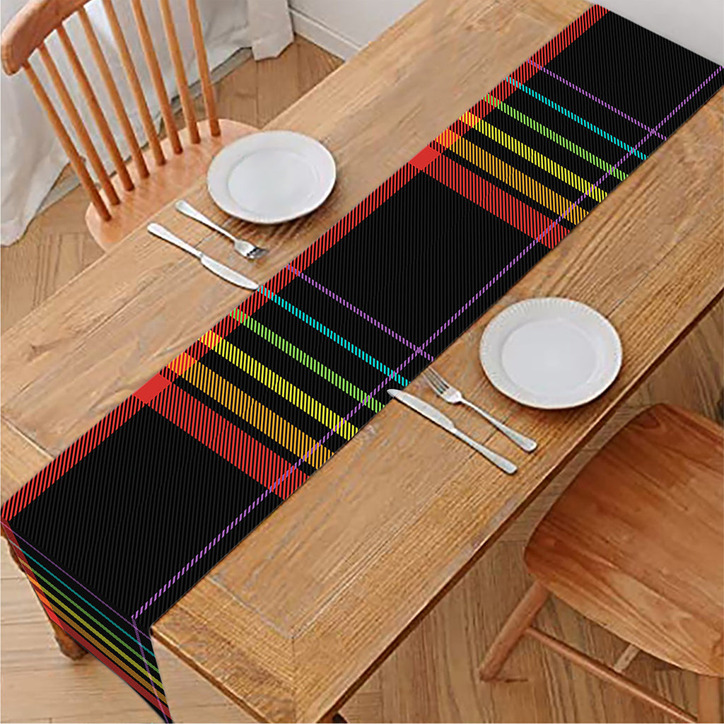 Rainbow Tartan Pattern Print Table Runner